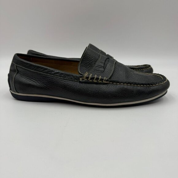 Peter Millar Mens Leather Penny Loafers Black Slip-On Shoes
